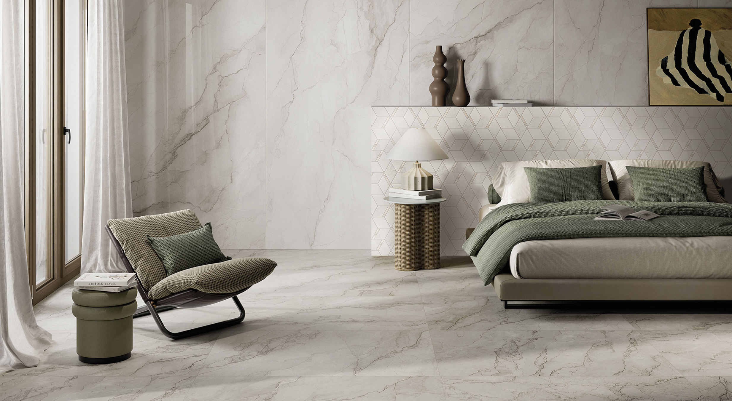 Bedroom setting featuring our luxury tiles